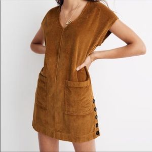 Madewell Brown Side Button Corduroy Shift Dress